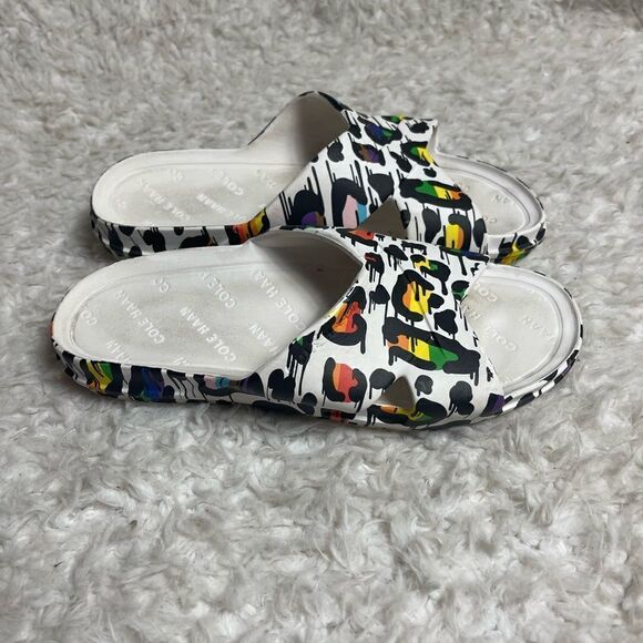 Unisex Cole Haan Rubber Slip on Slide Sandals  Printed multi color Graffiti SZ8 - Picture 2 of 10